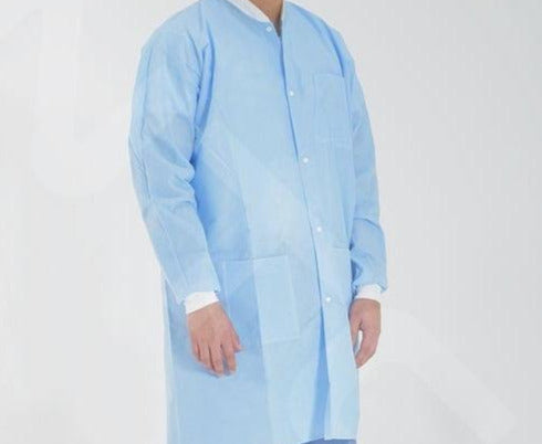 Disposable 3-Layer SMS Laboratory Coats with 3 Packets, Knit Cuff, 25/Case Disposable Lab Coat Extra Large Individually Packed 25/Pack