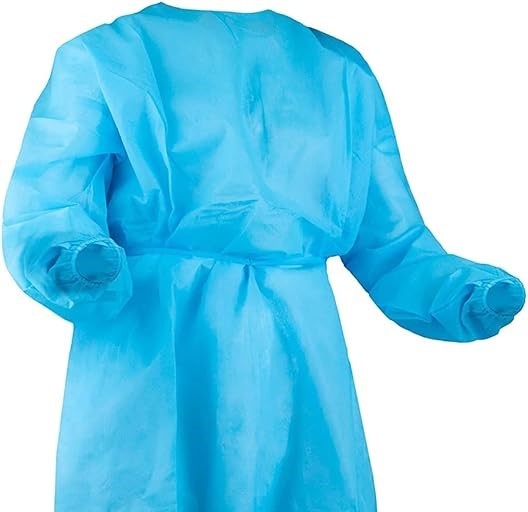 Disposable Level 2 Isolation Gown Fully Closed Double Tie Neck and Waist, SMS 40g, elastic Cuffs, Blue, 30/case